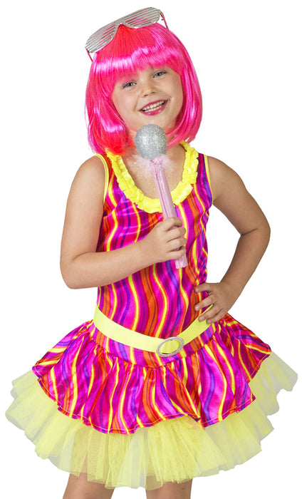 Disco Queen Neon Kostüm "Striped" für Mädchen | Rave 70er 80er Jahre Partykleid