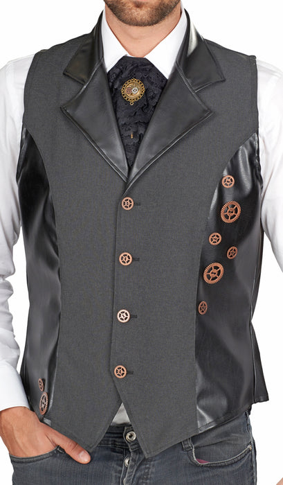 Herren Steampunk Weste in Leder Optik - Schwarz