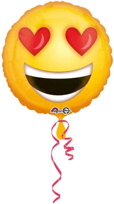 "Love Emoticon" Runder Smiley Folienballon mit Herzen Gelb Rot  - 43 cm ABC18