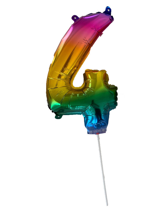 Zahlen Folienballon 41 cm mit Stab - Regenbogen Zahl 4