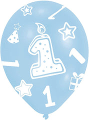 "1. Geburtstag" Luftballons 27,5 cm Dekoration Party Junge - 6 Stück Blau