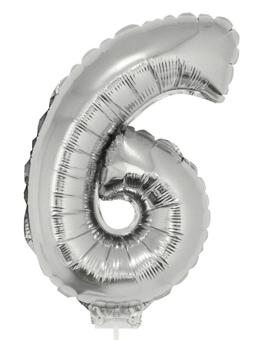 Zahlen Folienballon 41 cm mit Stab - Silber | Dekoration Geburtstag Jahrestag