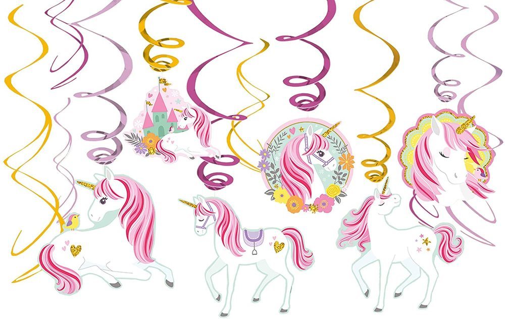 Amscan "Magical Unicorn" 12 Einhorn Deko-Spiralen - 671929 | Girlanden Kinder Geburtstag Partydekora