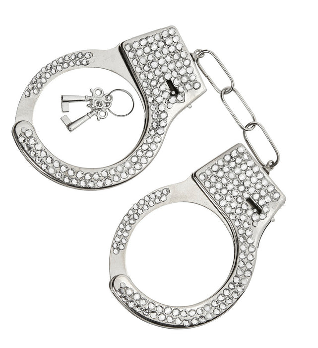 Metall Strass Handschellen mit Schlüssel | Silber