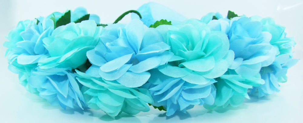 Blumenkranz zum binden mit Rosen - Hellblau Türkis