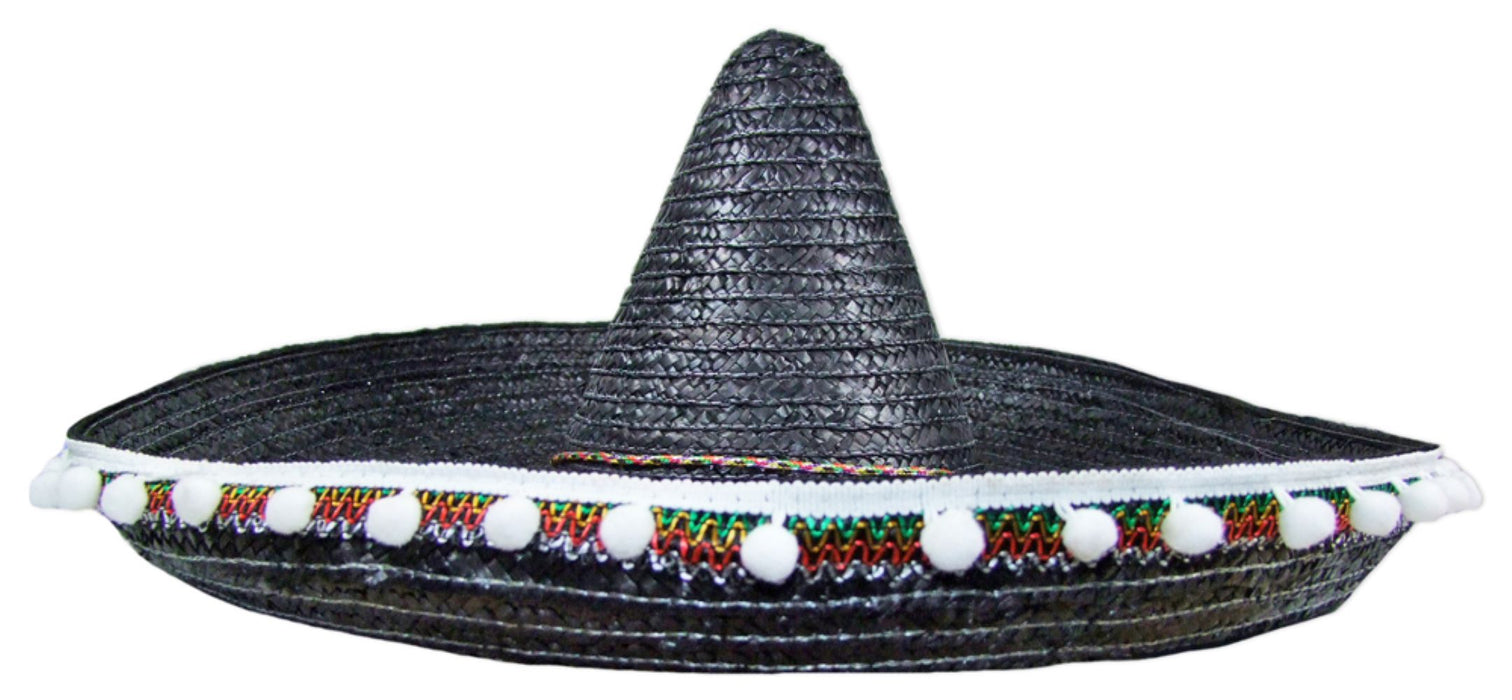 Mexikaner Sombrero mit Troddeln - 60 cm Durchmesser | Schwarz