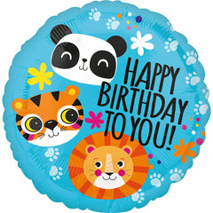ABC18 Folienballon "Happy Birthday" Löwe Tiger Panda | Ø 43 cm