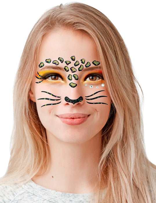Face Art Decor Glitzer Tattoo Sticker - Leopard | Gesichtssticker zum Kostüm