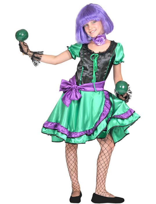 Samba Kostüm Tina für Mädchen - Lila Grün - Kinder Tanzkleid Show Karneval