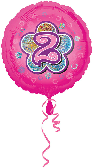 "2" Runder Folienballon mit Blumen für Geburtstag und Jubiläum - 43 cm Pink ABC18
