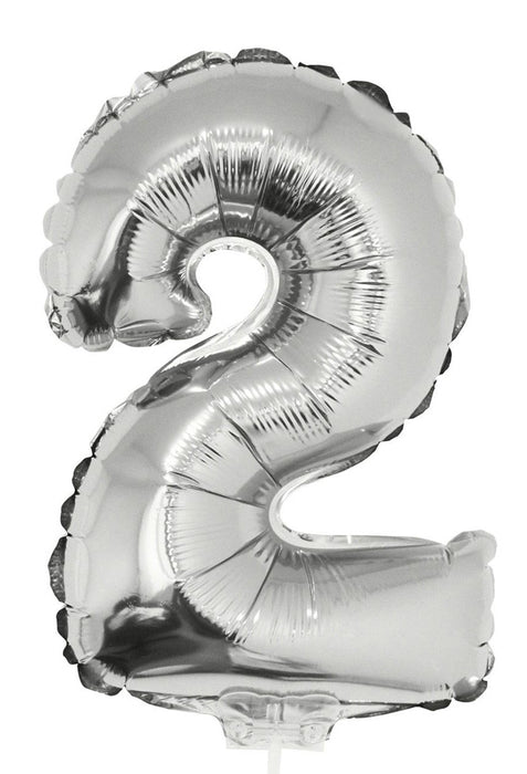 Zahlen Folienballon 41 cm mit Stab - Silber | Dekoration Geburtstag Jahrestag