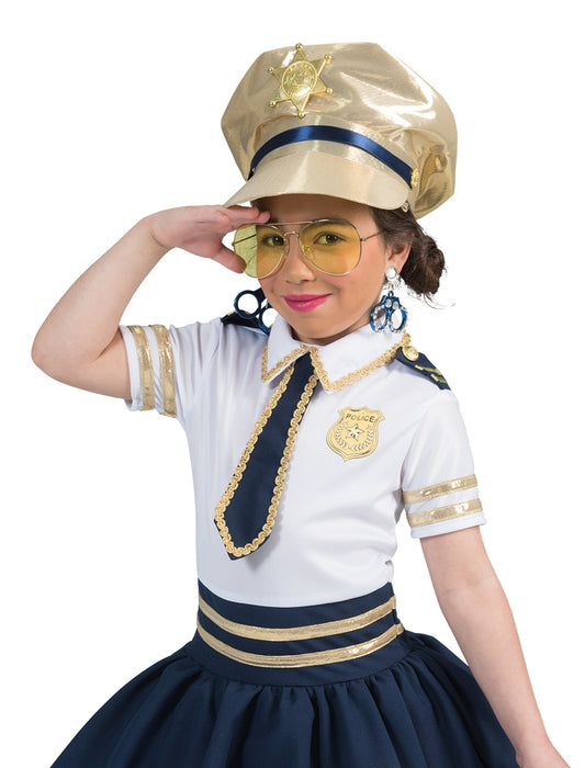 Police Girl Polizistin Star Kostüm für Mädchen - Weiß Blau Gold