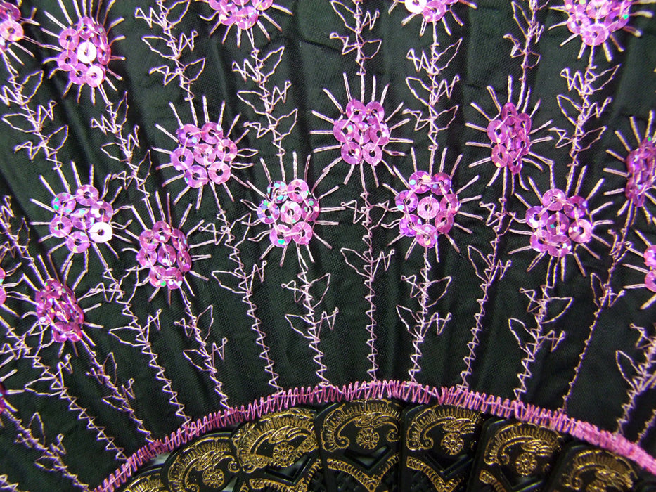 Barock Fächer mit Glitzer Pailletten Schwarz Rosa