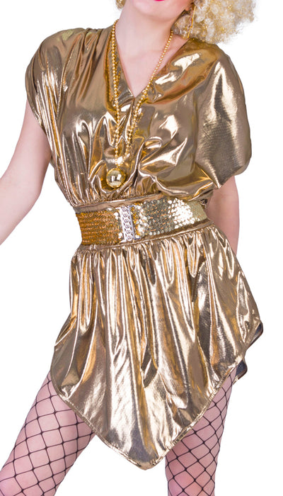 80er Jahre Kostüm "Disco Queen" für Damen - Gold | Party Kleid