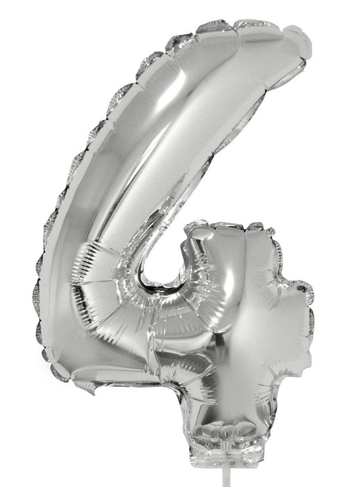 Zahlen Folienballon 41 cm mit Stab - Silber | Dekoration Geburtstag Jahrestag
