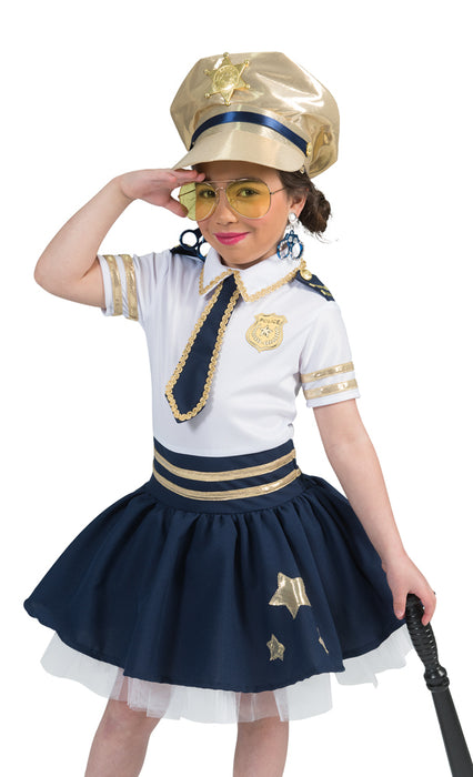 Police Girl Polizistin Star Kostüm für Mädchen - Weiß Blau Gold