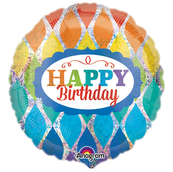 ABC18 "Happy Birthday" Runder Folienballon Holografisch Bunt Triangel - 43 cm