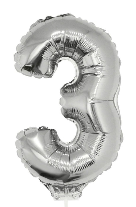 Zahlen Folienballon 41 cm mit Stab - Silber | Dekoration Geburtstag Jahrestag