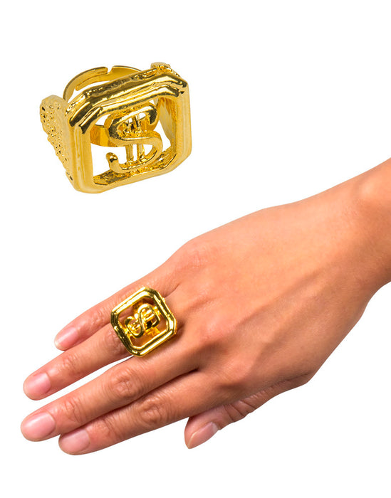 Goldener Dollar Ring | Schmuck Rapper Hippie Kostüm