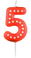 Zahlenkerze mit Punkten 6,5cm | Rot # 5