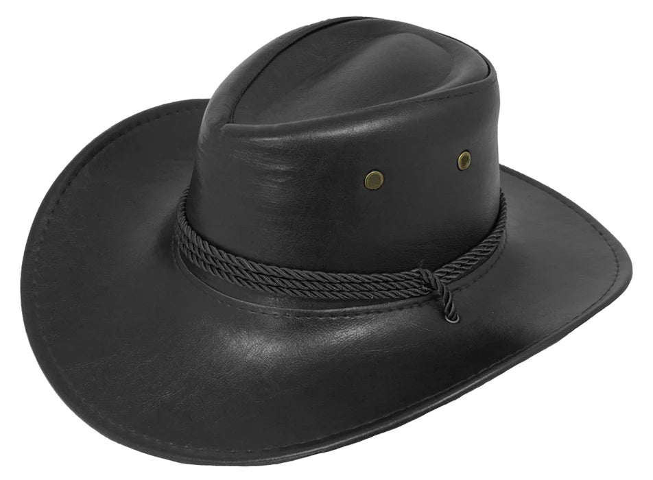 Schwarzer Cowboyhut. Text: ‚Hüte & Kronen‘. Link führt zur Kategorie für Hüte, Kronen und Kopfbedeckungen
