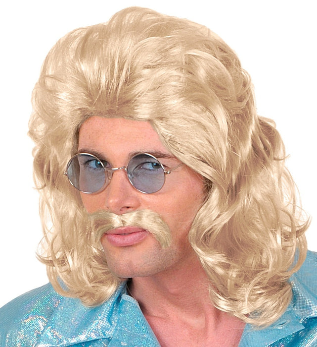70er Jahre Perücke "Tommy" mit Schnurrbart für Herren - Blond