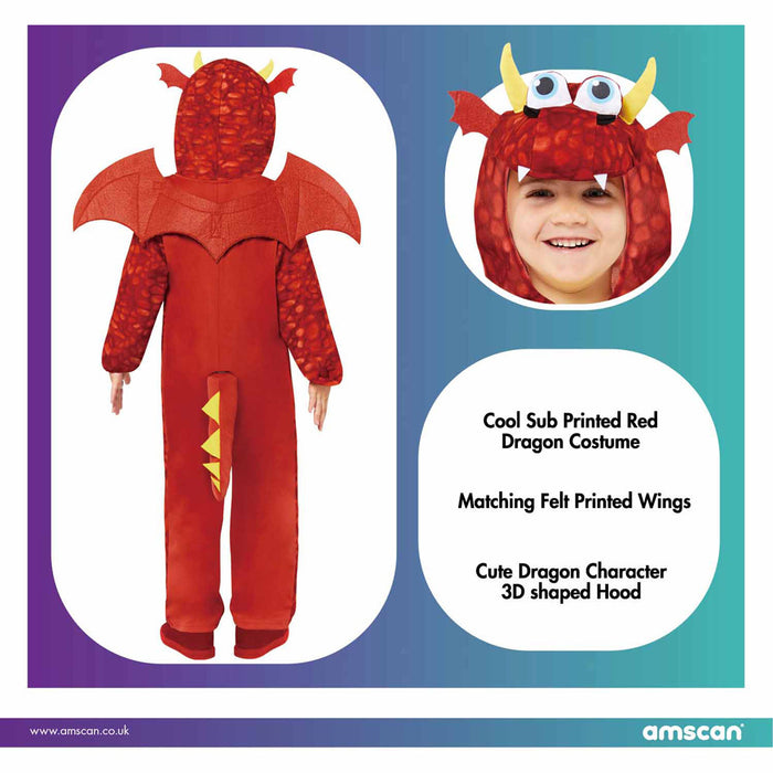 Drachen Kostüm "Red Dragon" für Kinder - Rot | Comic Tierkostüm