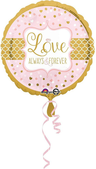 ABC18 "Love - Always & Forever" Runder Folienballon Hochzeit Rosa / Gold - 43 cm
