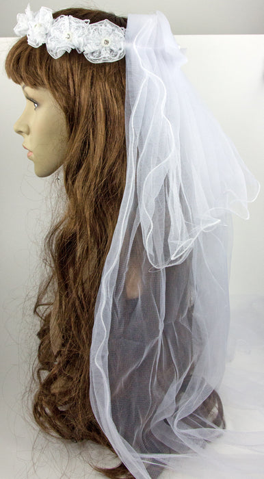 Brautschleier Haarkranz Novalie mit Spitze und Strass - Weiß