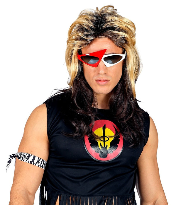 80er Jahre Rockstar Vokuhila Perücke für Herren - Blond Braun