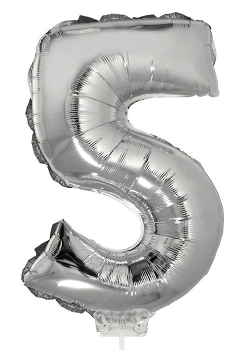 Zahlen Folienballon 41 cm mit Stab - Silber | Dekoration Geburtstag Jahrestag