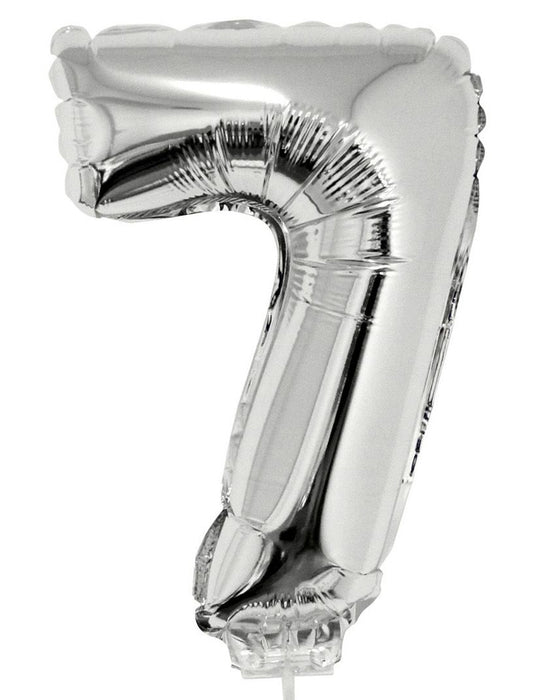 Zahlen Folienballon 41 cm mit Stab - Silber | Dekoration Geburtstag Jahrestag