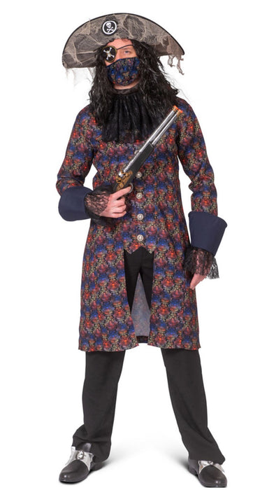 Barock Pirat Musketier Kostüm für Herren mit Totenköpfen - Bunt