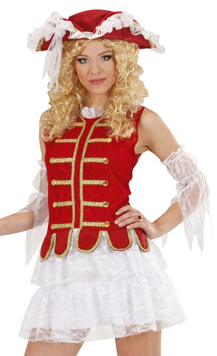 Musketier Girl Kostüm für Damen - Kleid und Hut | Rot Weiß