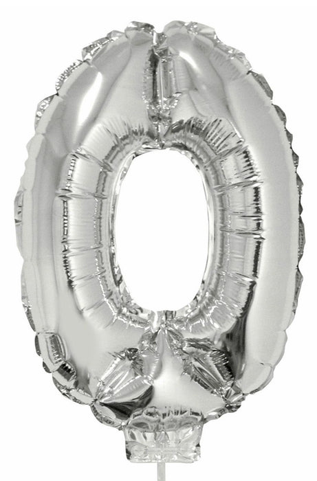 Zahlen Folienballon 41 cm mit Stab - Silber | Dekoration Geburtstag Jahrestag