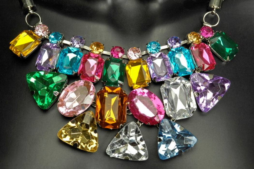 Buntes Strass Collier - Statement Schmuck Halskette zum Kostüm
