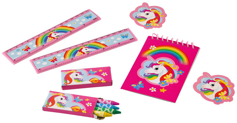 "Regenbogen Einhorn" Partydekoration - Schreibset für Kindergeburtstag 20-teilig