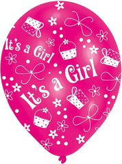 "It´s a Girl" Latex Luftballons 27,5 cm Dekoration Babyparty Geburt - 6 Stück Pink Latexballons