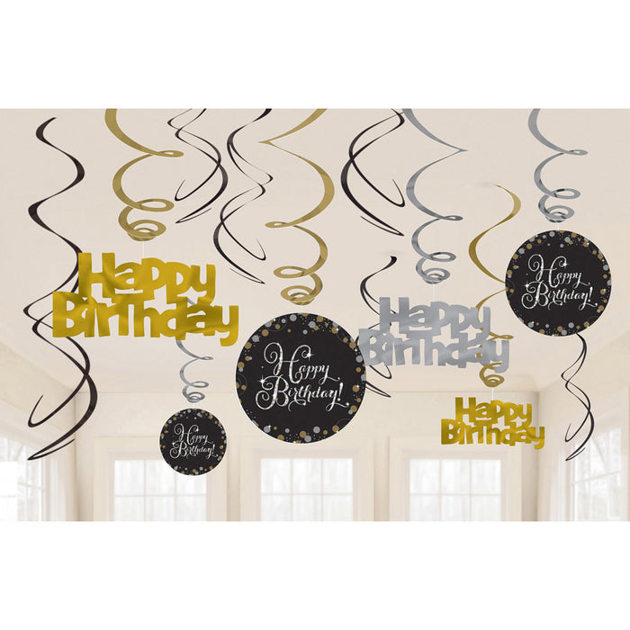 Amscan "Sparkling Celebration" Schwarz / Gold | Happy Birthday Geburtstag Partydekoration