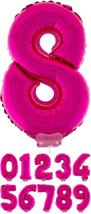 Zahlen Folienballon 41 cm mit Stab - Pink | Dekoration Geburtstag Jahrestag