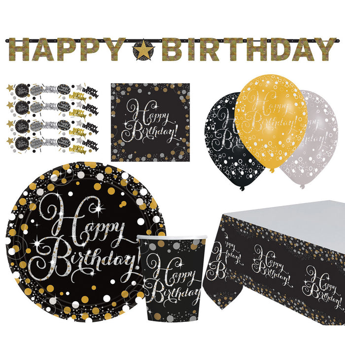 Amscan "Sparkling Celebration" Schwarz / Gold | Happy Birthday Geburtstag Partydekoration