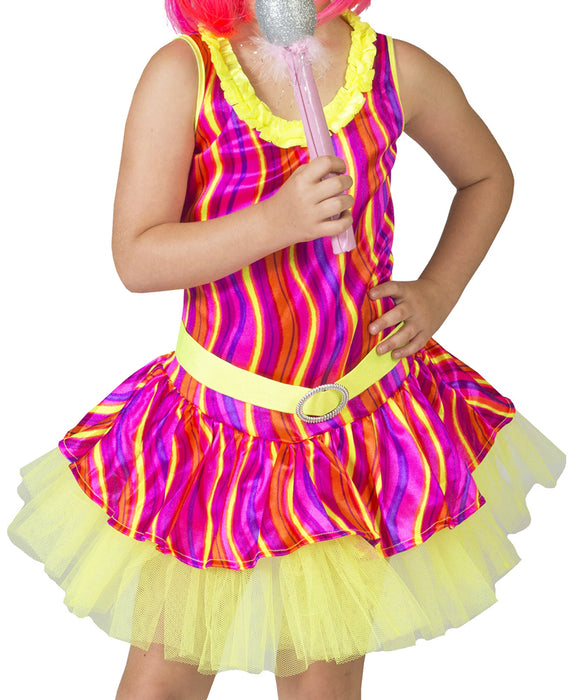 Disco Queen Neon Kostüm "Striped" für Mädchen | Rave 70er 80er Jahre Partykleid