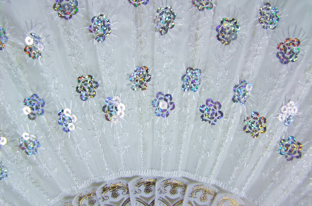 Barock Fächer mit Glitzer Pailletten Weiß
