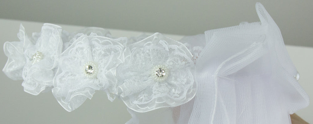 Brautschleier Haarkranz Novalie mit Spitze und Strass - Weiß