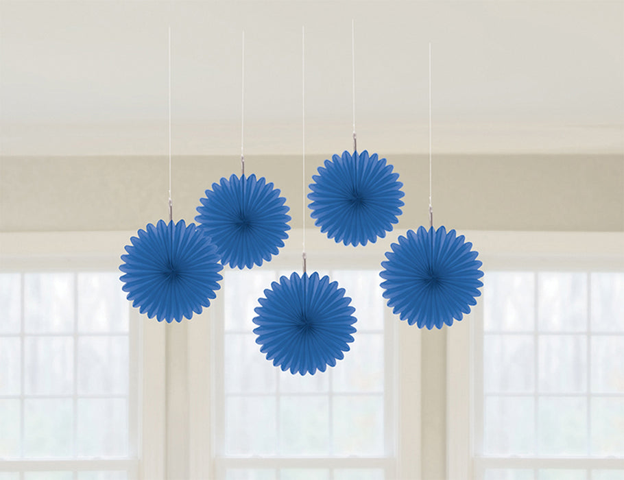 Bunte Papier Fächer Rosetten Deckenhänger 15 cm - Tolle Party Dekoration Accessoires - Royalblau