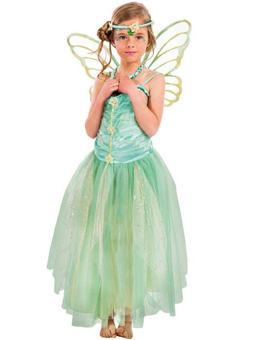 Kostüm "Fee Danae" für Mädchen - Grün Glitzer | Blumenfee Elfe Waldfee