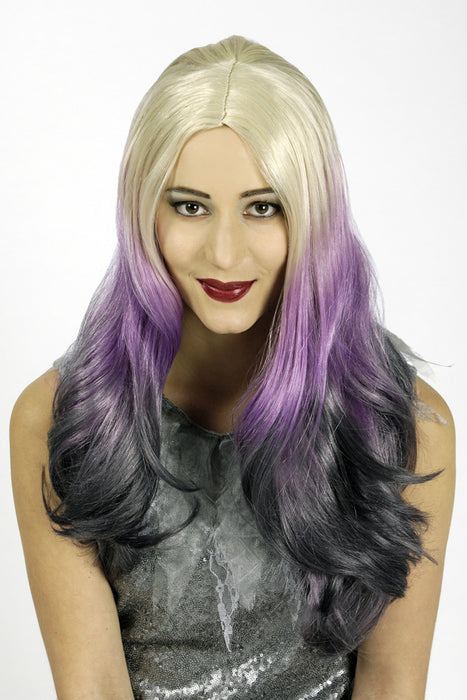 Ombre Langhaar Perücke "Cristal" - Blond Lila Schwarz