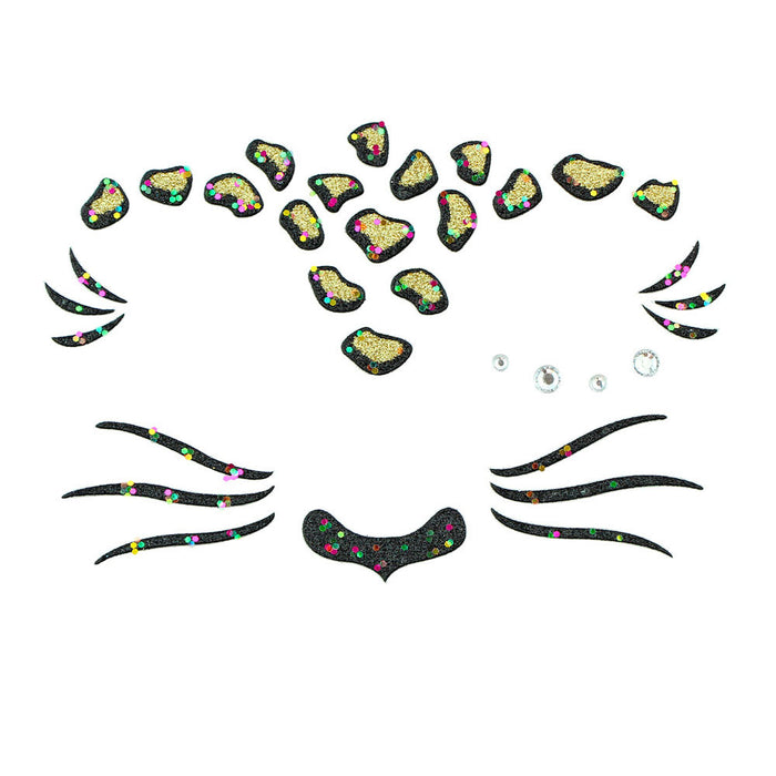 Face Art Decor Glitzer Tattoo Sticker - Leopard | Gesichtssticker zum Kostüm