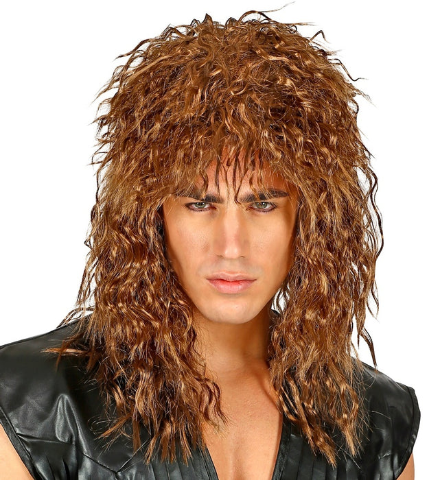 80er Jahre Rockstar Locken Perücke für Herren - Rotbraun