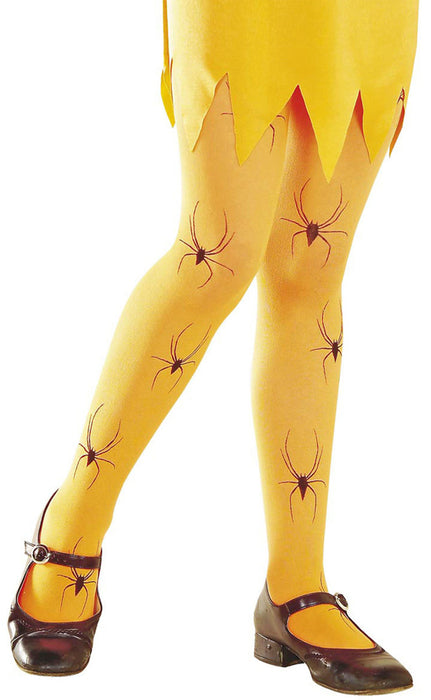 Kinderstrumpfhose mit Spinnen - Neonorange